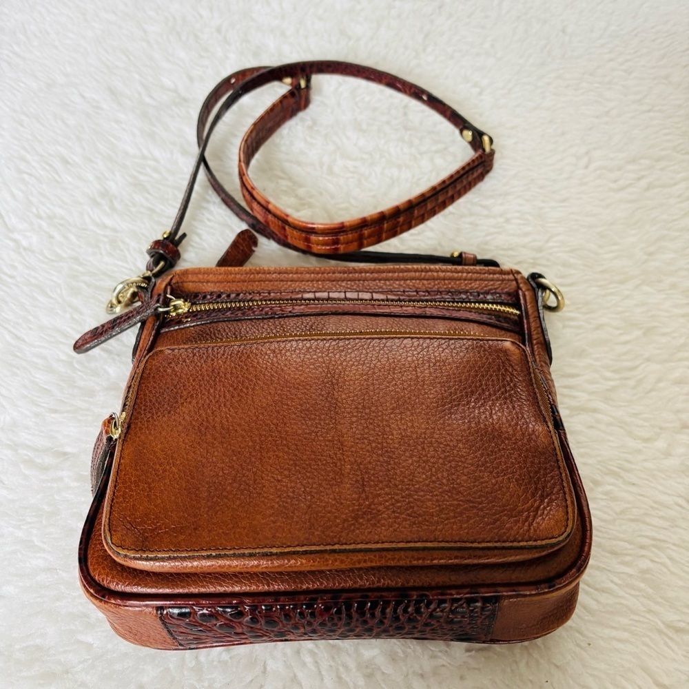 Brahmin Grain/Croc Embossed Brown Leather Small Shoulder/Crossbody Bag